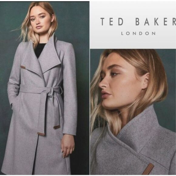 TED BAKER SANDRA GRAY WOOL BELTED COAT - US SIZE 10 - Picture 1 of 8